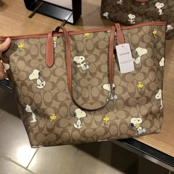 Coach Handbags - Coach X Peanuts City Tote In Signature Canvas With Snoopy Woodstock Print